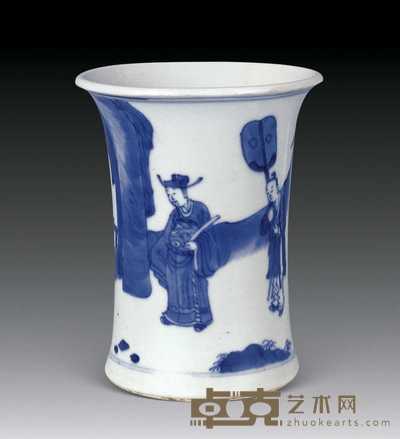清康熙 青花人物笔筒 高14.5cm
